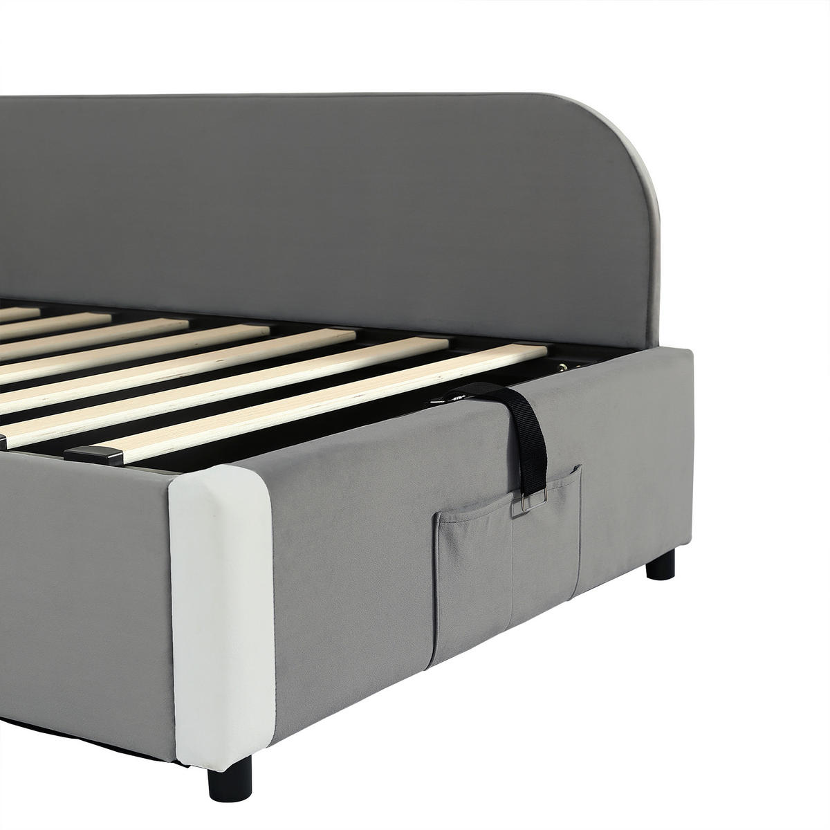 POLSTERBETT aus Samt 90x200 cm in Grau mit hydraulischem Stauraum - Grau, Textil (90/200cm) - Modfu