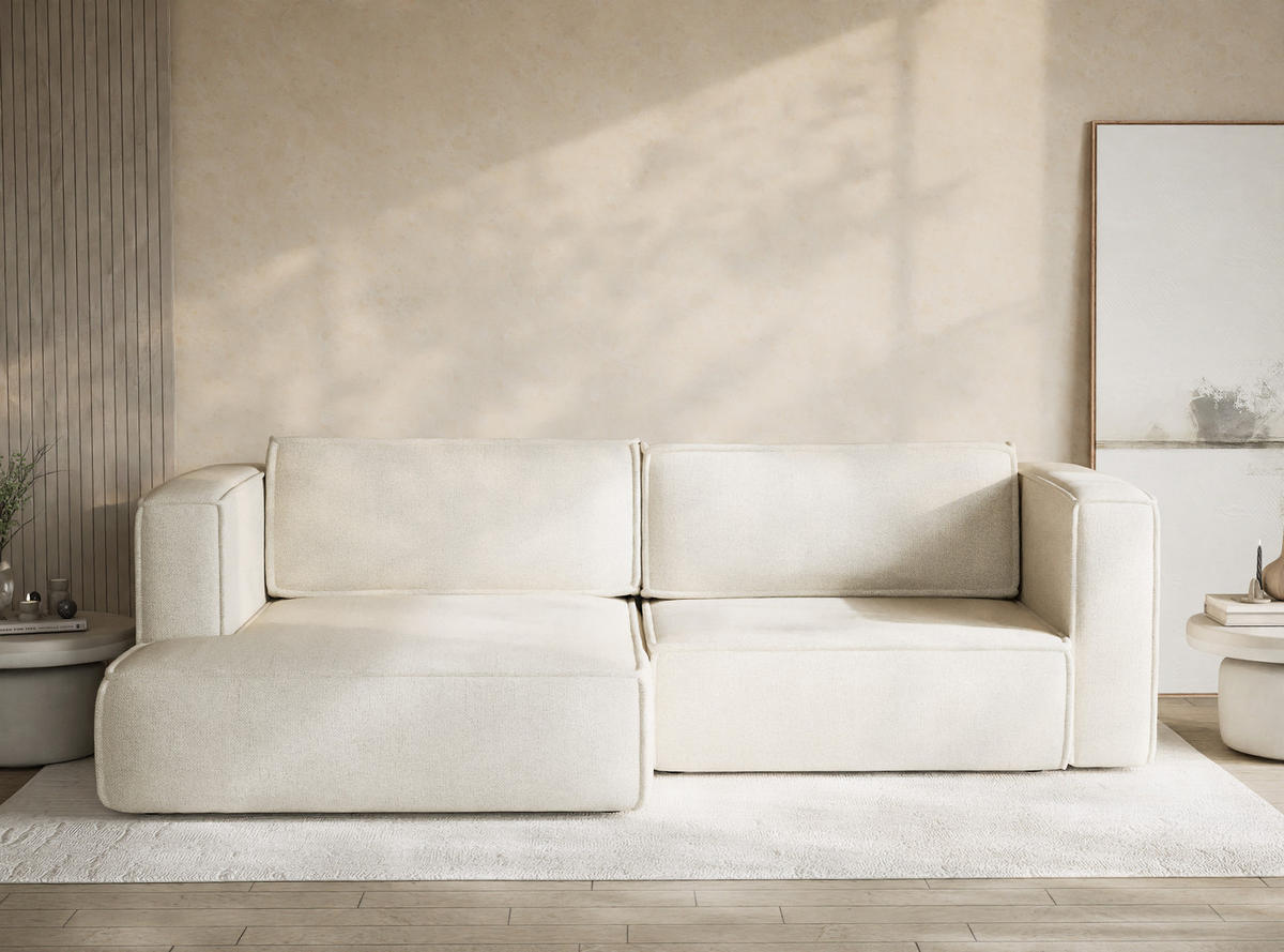 ECKSOFA MIT SCHLAFFUNKTION Velto Creme Webstoff - Creme/Schwarz, Holz/Holzwerkstoff (152/250cm) - Maison de Reve