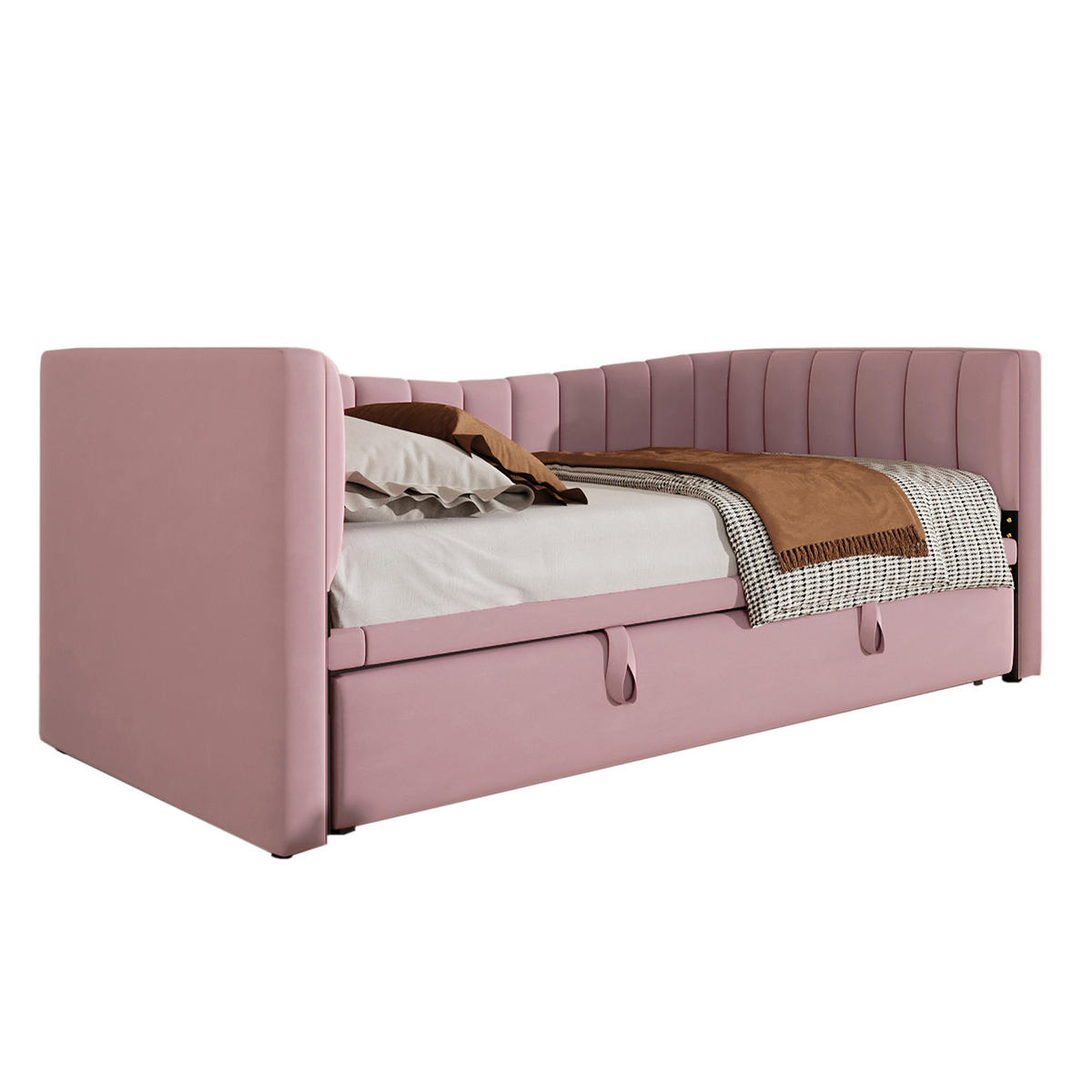 POLSTERBETT 90/200 cm Rosa mit Ziehbett - Rosa, Textil (180/200cm) - OKWISH