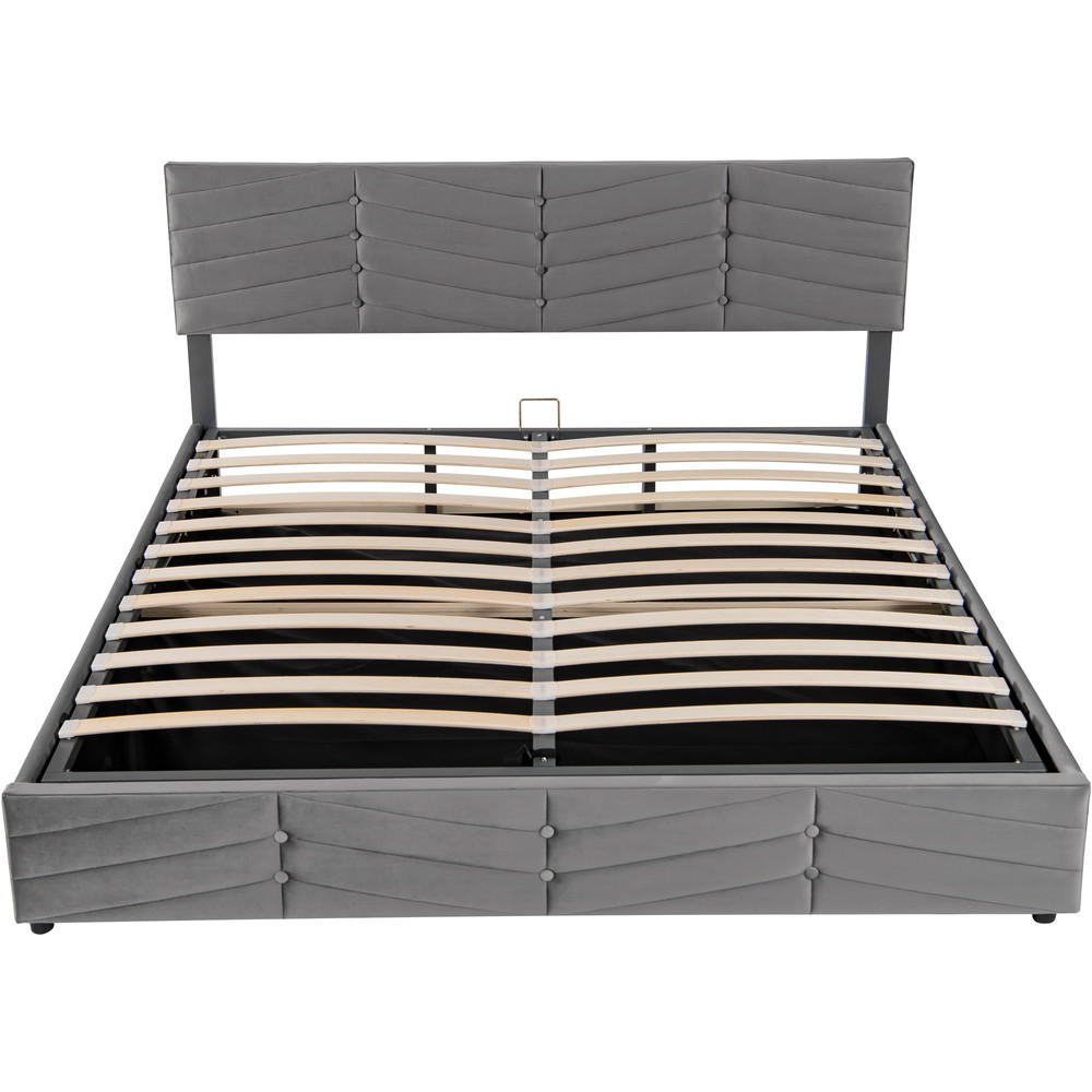 BETT Streifen-Stil Samt 180x200 Hydraulischer Bettkasten Stauraum - Grau, Textil - Raelunyi