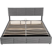 BETT Streifen-Stil Samt 180x200 Hydraulischer Bettkasten Stauraum - Grau, Textil - Raelunyi