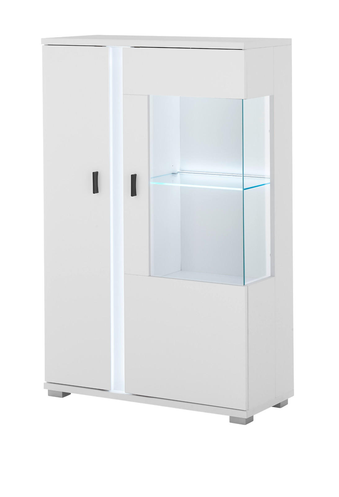 VITRINE weiß matt, Highboard inklusive Frontbeleuchtung 80 x 125 cm - Weiß, Holzwerkstoff (80/125/35cm) - Furn.Design