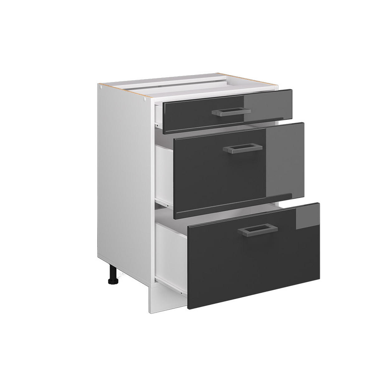 KÜCHENUNTERSCHRANK R-Line Anthrazit Hochglanz 60 cm mit Schubladen AP Eiche - Anthrazit/Weiß, Holzwerkstoff (60/81.6/60cm) - Vicco