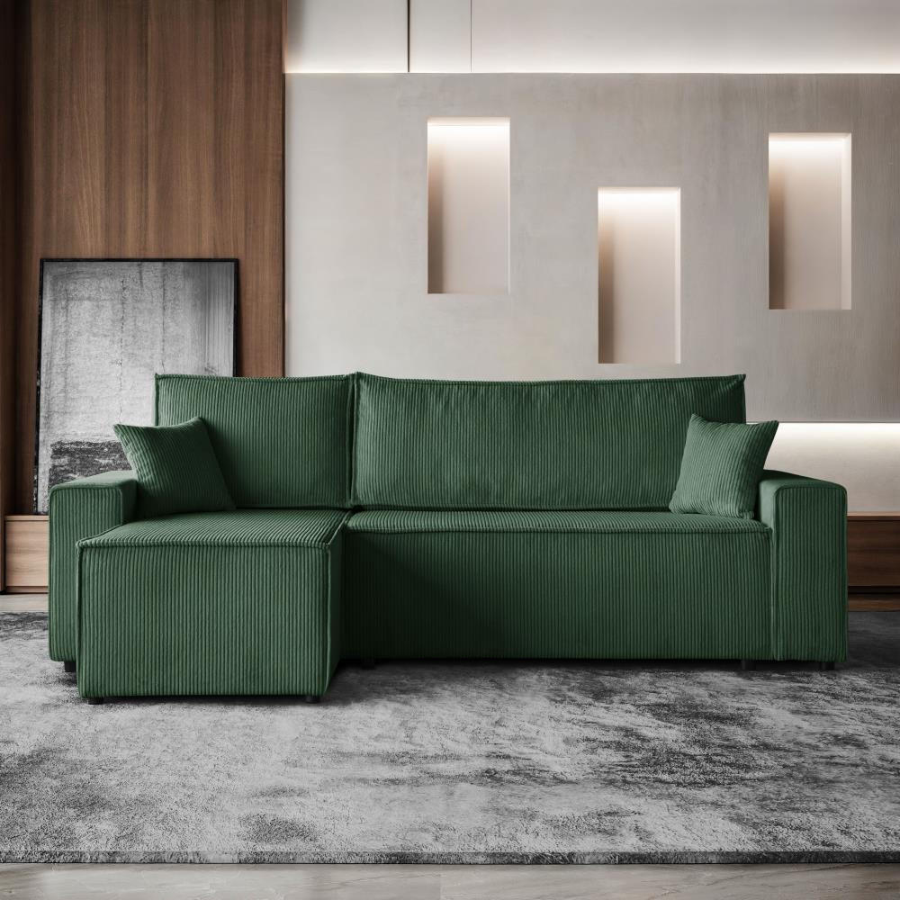 ECKSCHLAFSOFA mit Schlaffunktion Hektor dunkelgrün - Dunkelgrün/Schwarz, Kunststoff/Textil (247/152cm) - Beautysofa