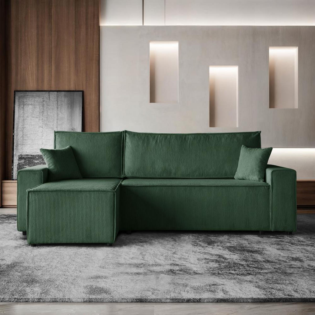 ECKSCHLAFSOFA mit Schlaffunktion Hektor dunkelgrün - Dunkelgrün/Schwarz, Kunststoff/Textil (247/152cm) - Beautysofa