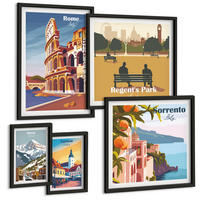 BILDER SET 5er Set - 50x50 cm & 20x30 cm & 40x60 cm Schwarzer Rahmen - Boho-Papaya-Fruchtmuster - Schwarz, Kunststoff (40/60cm) - TULUP