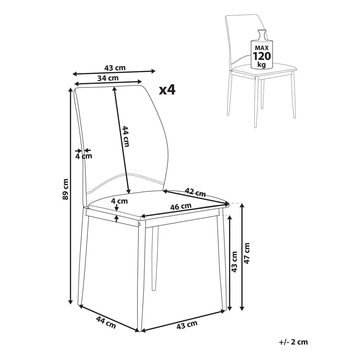 ESSZIMMERSTUHL 4er-Set Hellbeige Rocheport - Beige/Schwarz, Textil (46/89/44cm) - Beliani