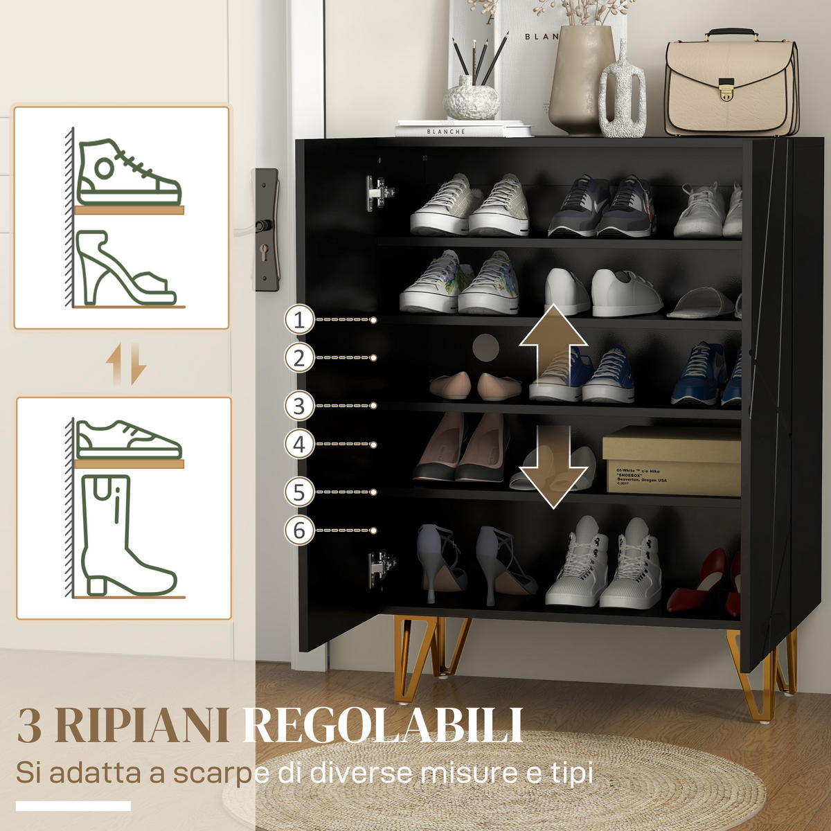 SCHUHREGAL,VERSTELLBARE Ablagen Soft-Close für 15–20 Paar,schwarz - Schwarz, Holzwerkstoff (72/95/31.5cm) - Vallsero