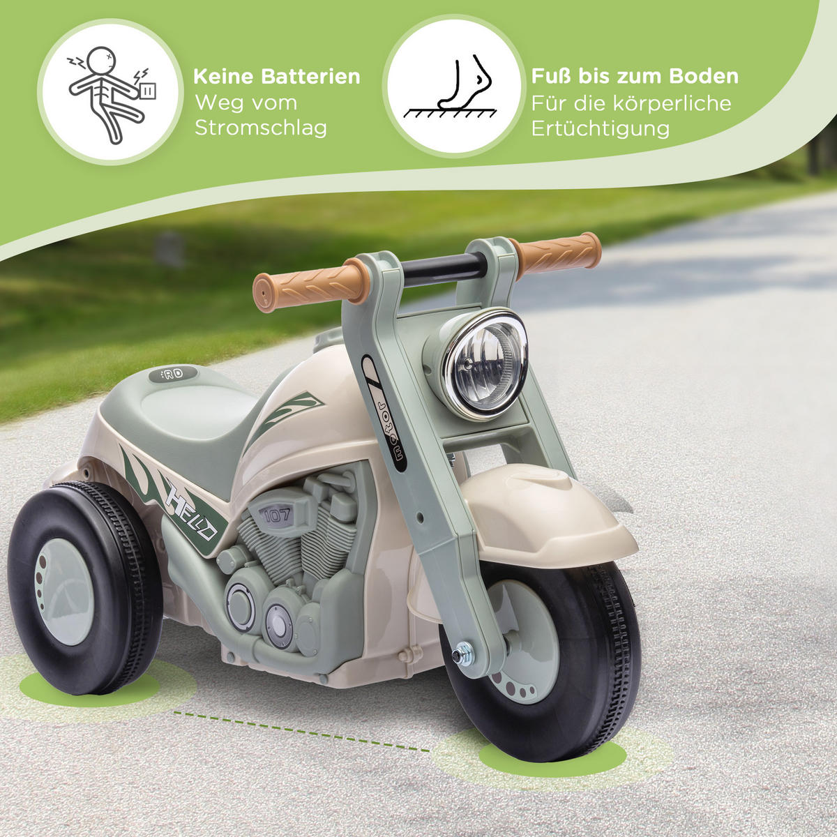RUTSCHAUTO, Motorrad-Design, Musik und Seifenblasen, für 2-5 Jahre - Creme/Weiß, Kunststoff/Metall (80/35.5/42cm) - AIYAPLAY