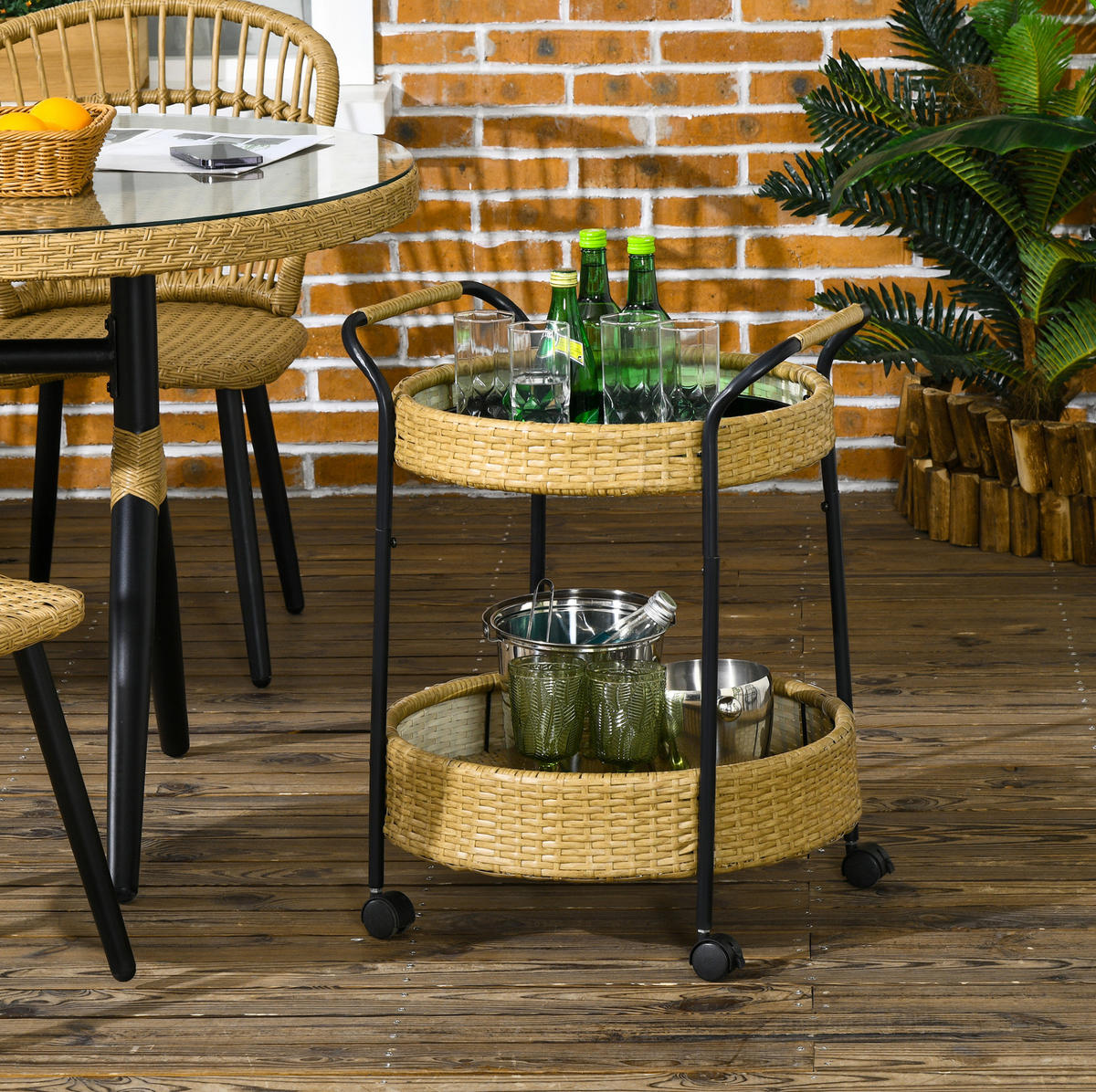 SERVIERWAGEN 2-stöckig Φ50 x 66 cm Polyrattan Gelb - Gelb, Kunststoff (50/66/50cm) - Beauniv