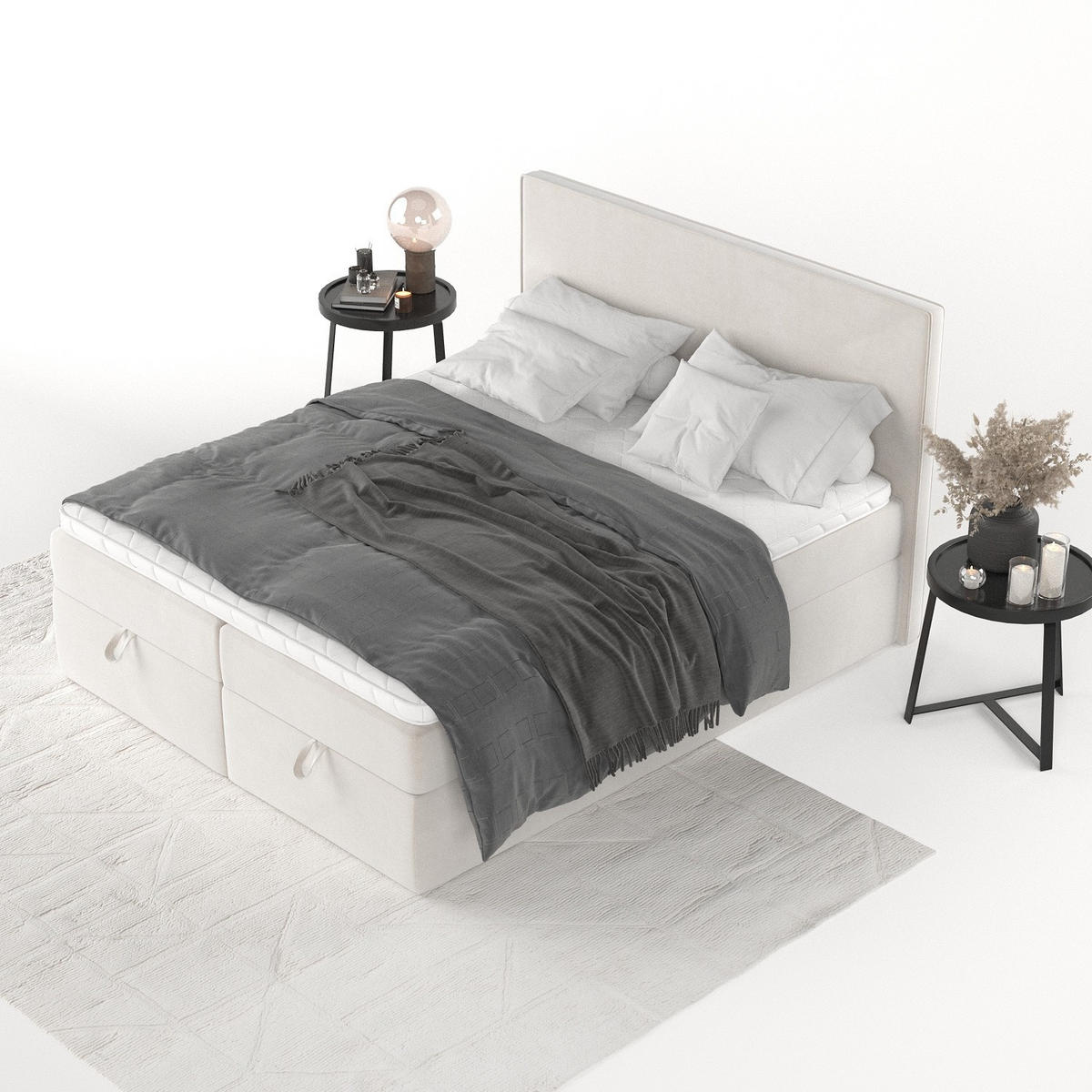 BOXBETT Velma 180/200 cm Creme im Paros Stoff - Creme/Schwarz, Holz/Holzwerkstoff (180/200cm) - AltaBeds