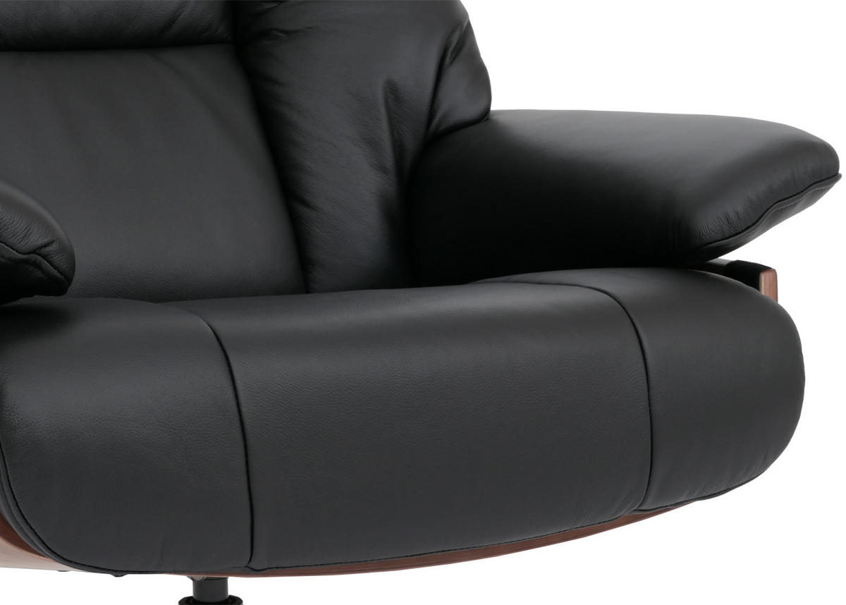 RELAXSESSEL + HOCKER Schwarz - Schwarz, Leder (81/125/106cm) - MCW