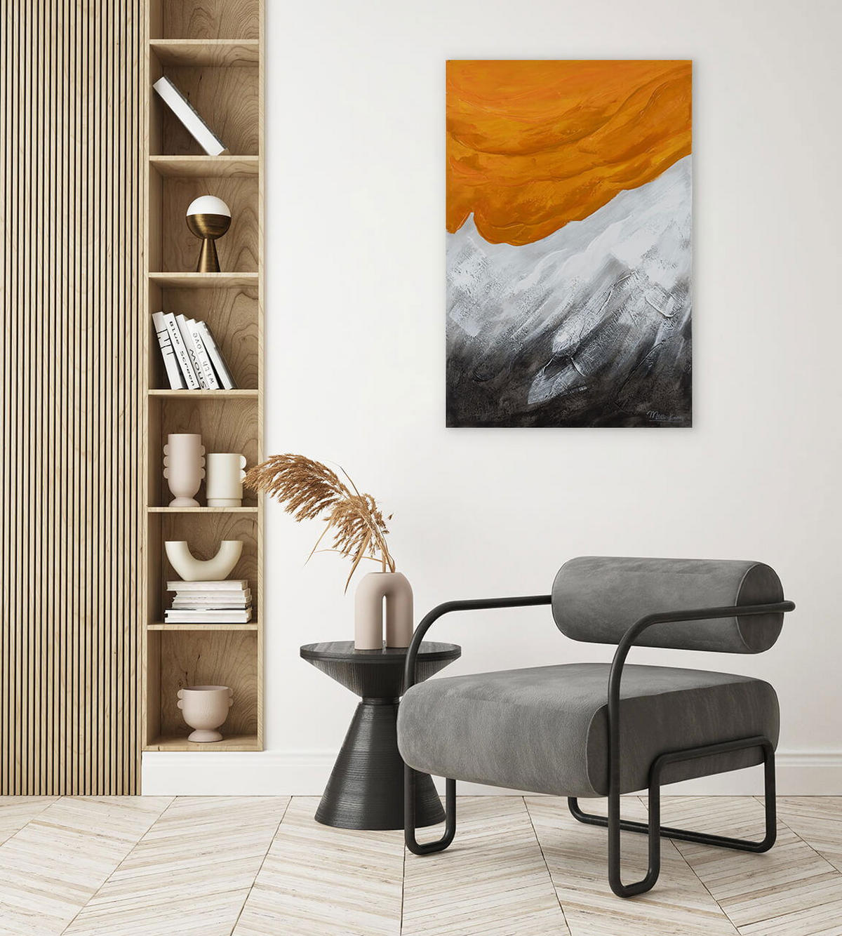 ACRYLBILD HANDGEMALT 60/90 cm - Orange/Grau, Holz/Textil (60/90cm) - KUNSTLOFT