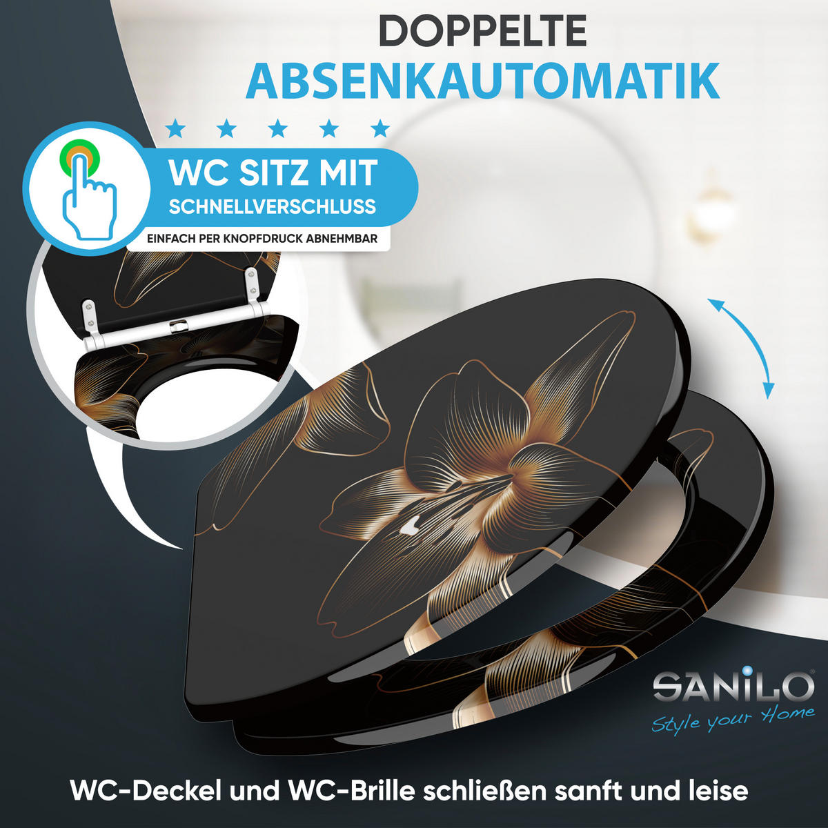 WC-SITZ mit Absenkautomatik & Top Fix Aurelia - Schwarz, Holzwerkstoff (37.7/5.5/48cm) - Sanilo