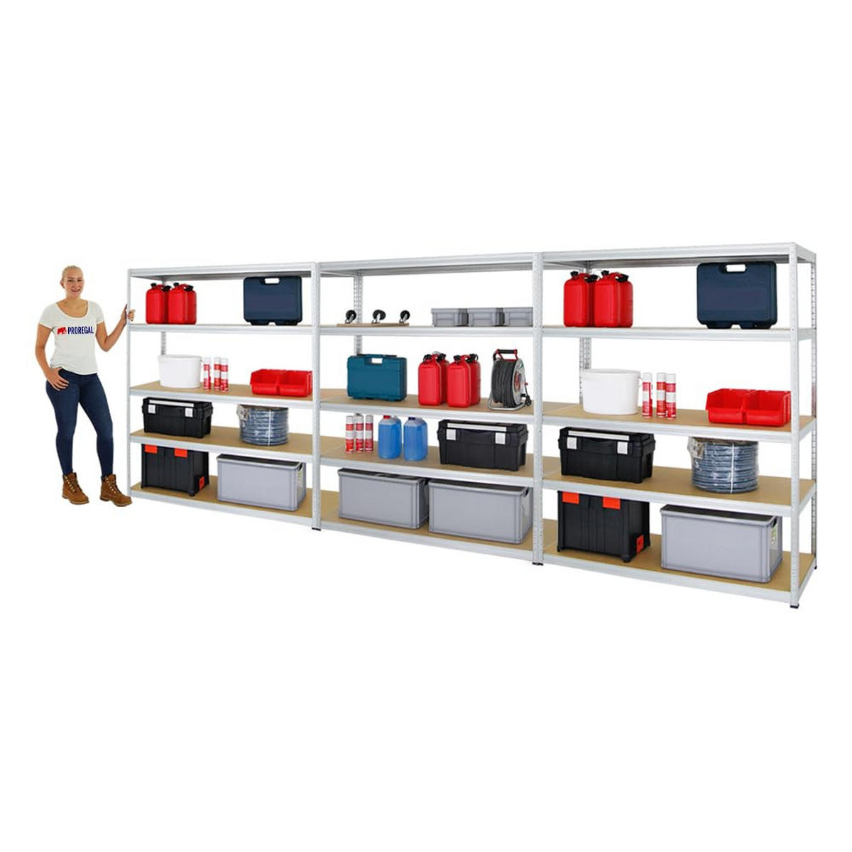 SCHWERLASTREGAL Giant Elephant 3er-Set mit 3x 180x150x60 cm Fachlast 200 kg Verzinkt - Silberfarben, Metall (450/180/60cm) - PROREGAL