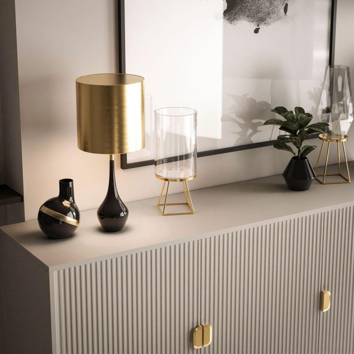 KOMMODE DALIA 3D - Kaschmir/Goldfarben, Holzwerkstoff (154/84/49cm) - Lookway