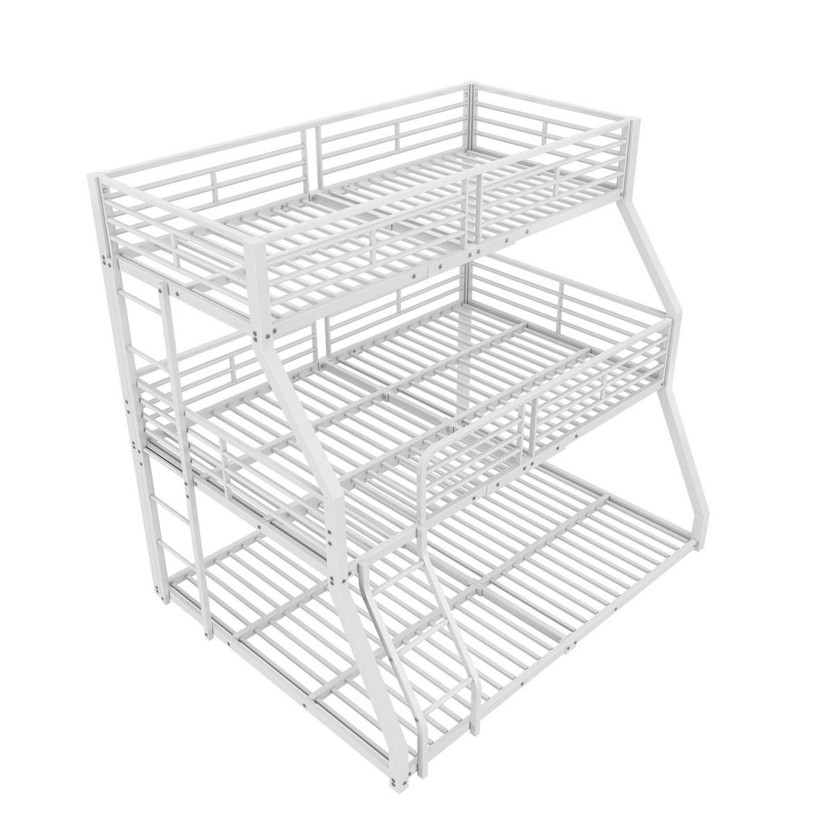 KATNI krevet od metala 90x200 cm bijela trostruki, s 2 ljestve i zaštitnim ogradama - bijela, metal (90/200cm) - Modfu