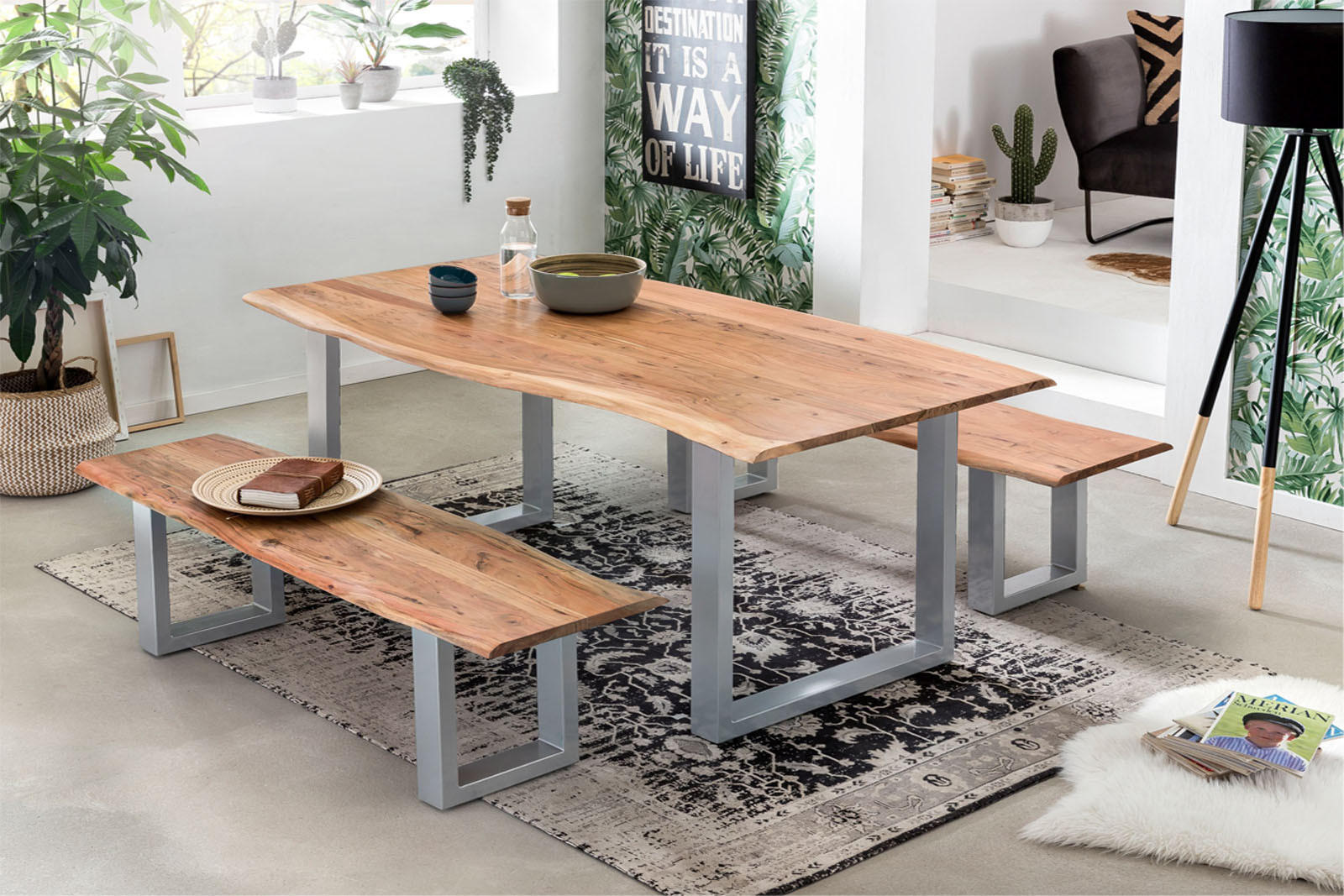 ESSTISCH TOPS&TABLES - Beige/Silberfarben, Holz/Metall (80/140/77cm) - SAM