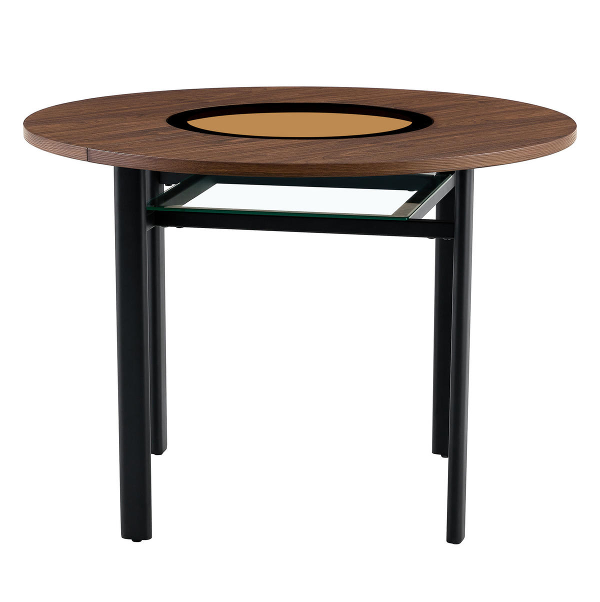 STÔL 100 cm z MDF v dekore dreva, hnedo-čierny so sklenenou vložkou - hnedá, kompozitné drevo (100/100/76cm) - BEAOK