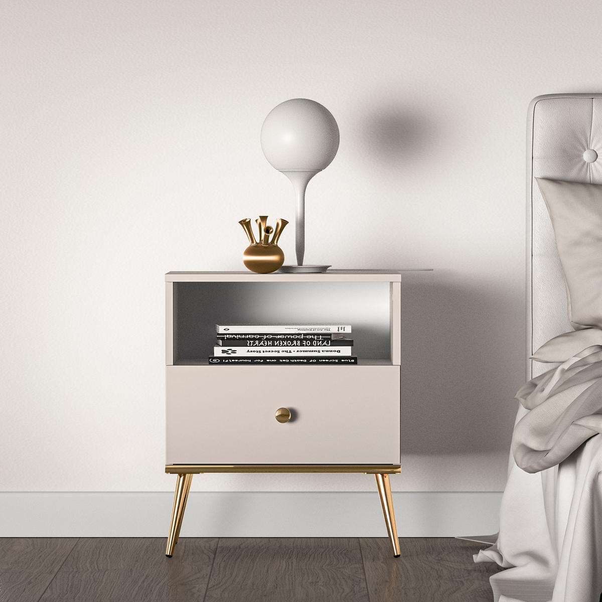 NACHTTISCH FRALIA,Creme - Creme, Holzwerkstoff (50/60/34cm) - KONSIMO®