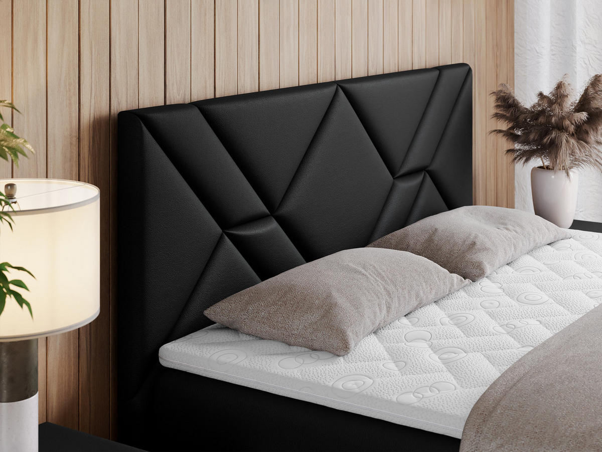 BOXBETT NEOMI 120/200 - Schwarz Kunstleder - H3 - Topper T25 - Schwarz, Holz/Textil (120/200cm)
