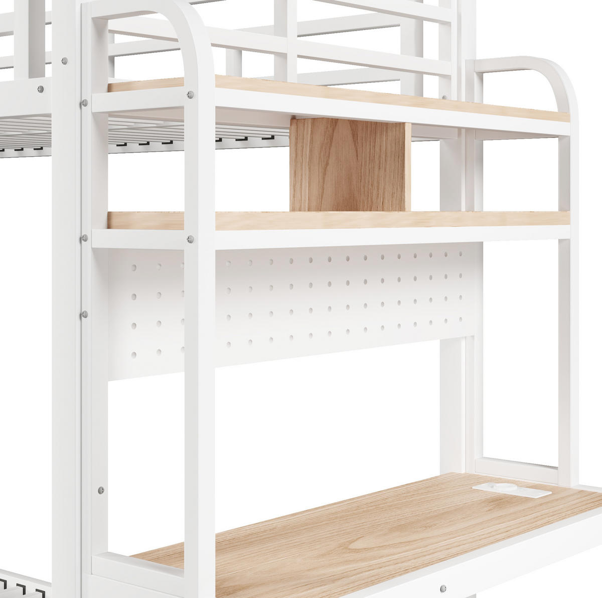 ETAGENBETT 90x200 cm in Weiß mit Schreibtisch, LED-Beleuchtung und USB-Anschluss - Weiß, Metall (90/200cm) - IVMEU