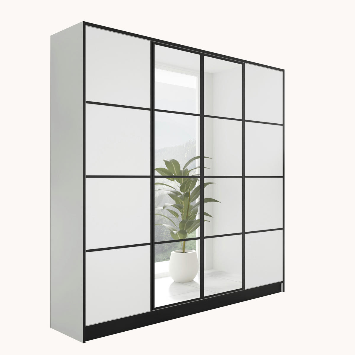 KLEIDERSCHRANK EDEN 4-Türen v2 - 206,4x205x39 cm - weiß - Weiß, Holzwerkstoff (206.4/205/39cm) - Kier Furniture