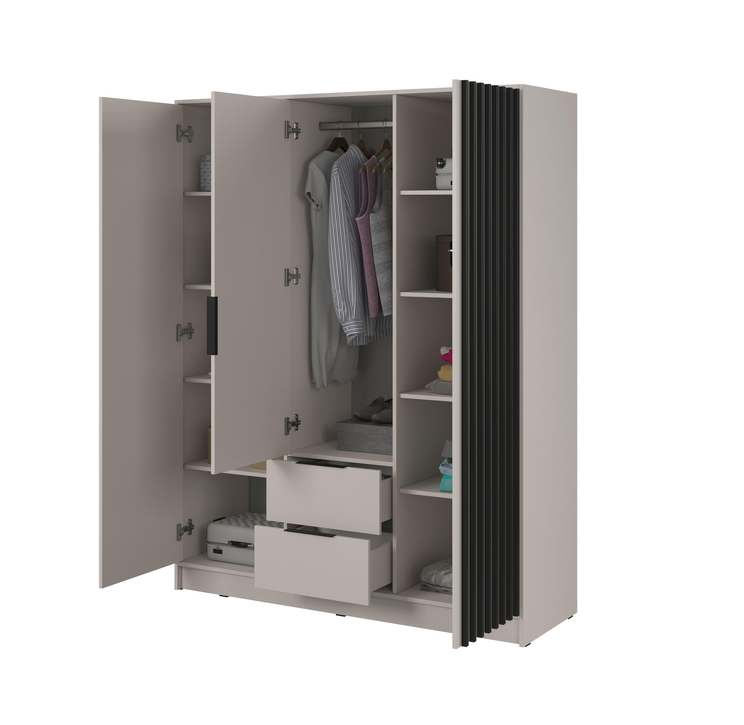 DREHTÜRENSCHRANK - John 3D mit Spiegiel - Kaschmir - Kaschmir, Holzwerkstoff/Metall (155/200/51cm) - Möblo