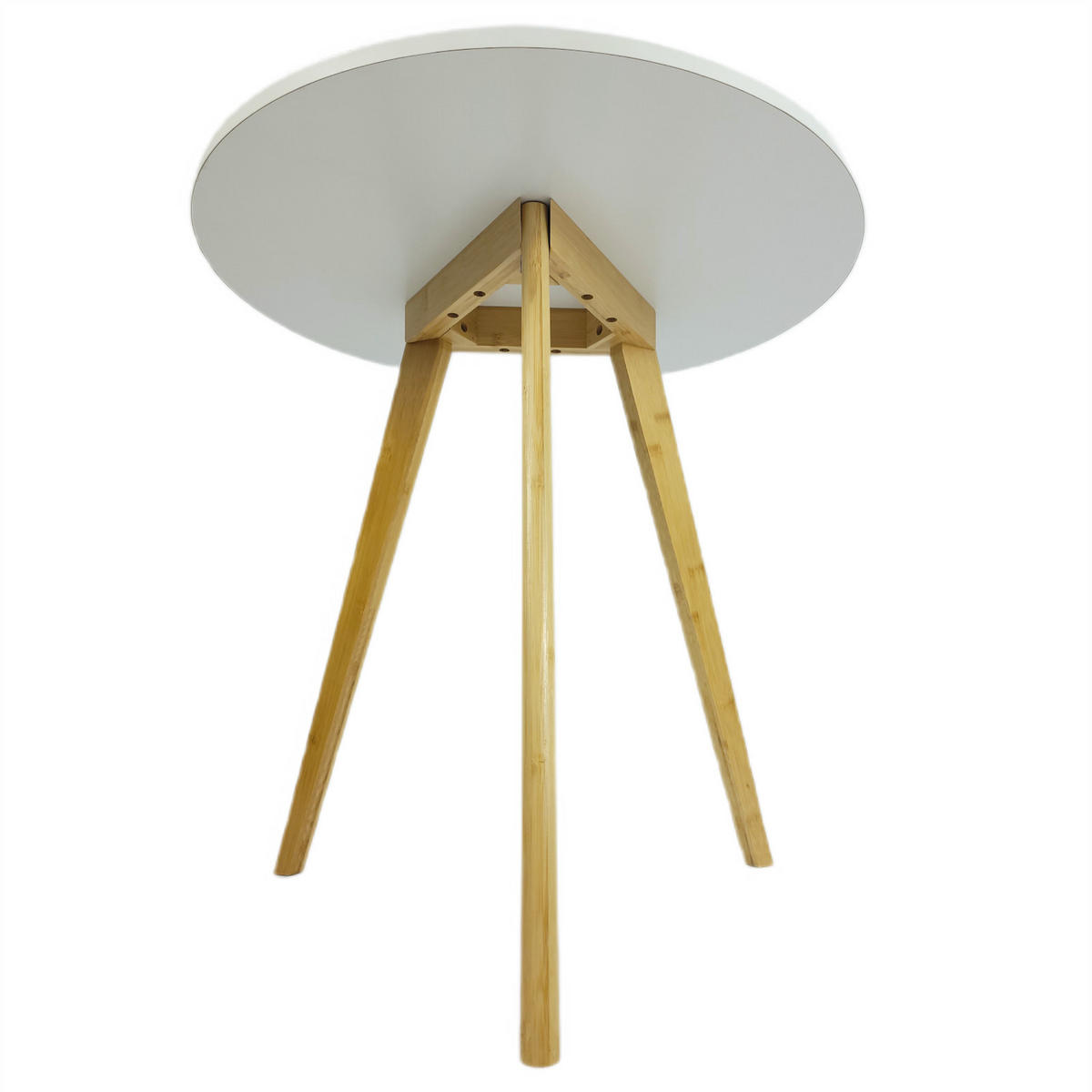 COUCHTISCH Bambus Weiß Naturfarbe rund Ø56 cm - Weiß/Naturfarben, Holzwerkstoff (56/56/56cm) - Begryf