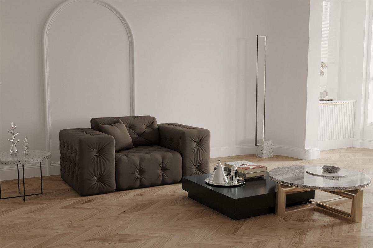SOFASET Chantal - Braun, Holzwerkstoff/Textil (251/78/96cm) - Fun Möbel