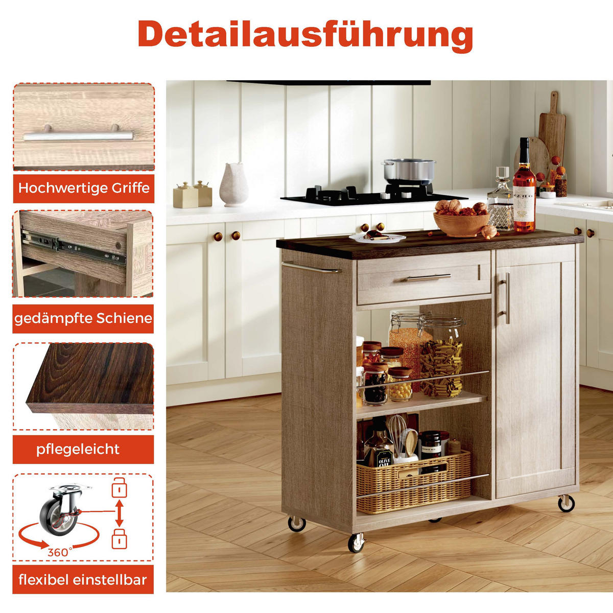 KÜCHENINSEL 90/62/90 cm Sonoma-Eiche mit 1 Schubladen, Schrank, offenen Regalen und Handtuchhalter - Naturfarben, Holz/Holzwerkstoff (96/89.5/40cm) - Oxeza