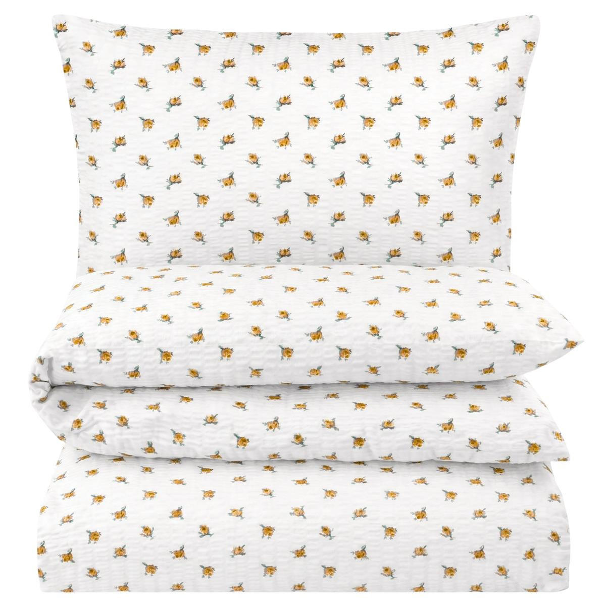 SEERSUCKER-BETTWÄSCHE 135x200 geblümt Sommer Bettbezug Bügelfrei aus 100% Baumwolle, Bettbezüge Blumen Rosen Muster Gelb - Gelb, Textil (135/200cm) - Carpe Sonno