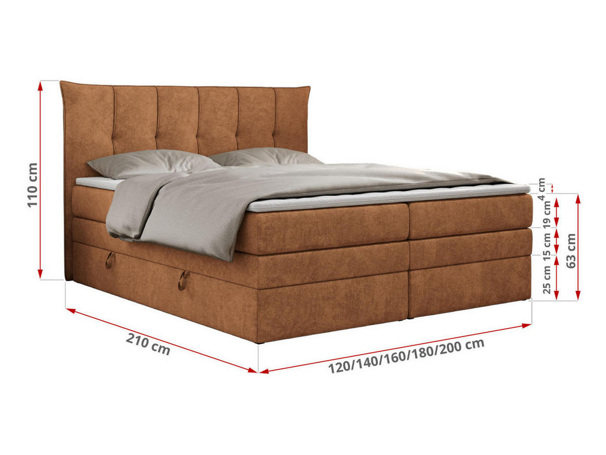 BOXSPRINGBETT PREMIUM 10 KING 120/200 Orange Struktur - H3 - Orange, Holz/Textil (120/200cm) - MKS