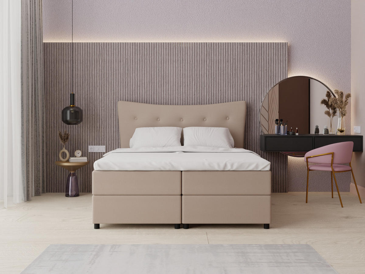 BOXBETT Nevada 160 x 200 cm Doppelbett mit hochwertiger Bonell-Matratze und Topper - cappuccino - Cappuccino, Holz (160/200cm) - Panda Möbel