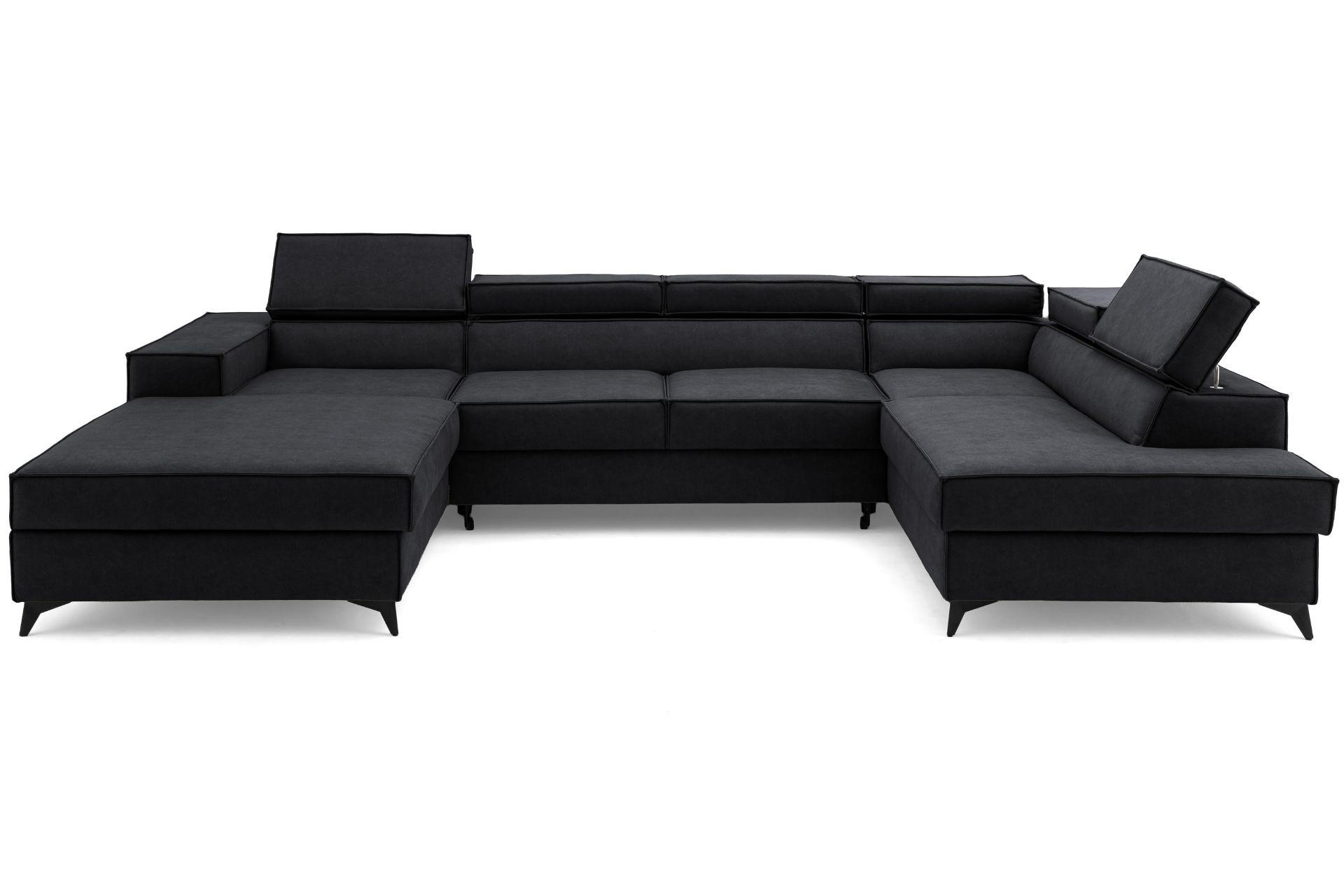ECKSOFA PURE U Rechts mit Schlaffunktion 127x270 Velours Graphit - Graphitfarben/Schwarz, Holz/Textil (204/340cm) - Muffo