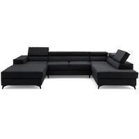 ECKSOFA PURE U Rechts mit Schlaffunktion 127x270 Velours Graphit - Graphitfarben/Schwarz, Holz/Textil (204/340cm) - Muffo