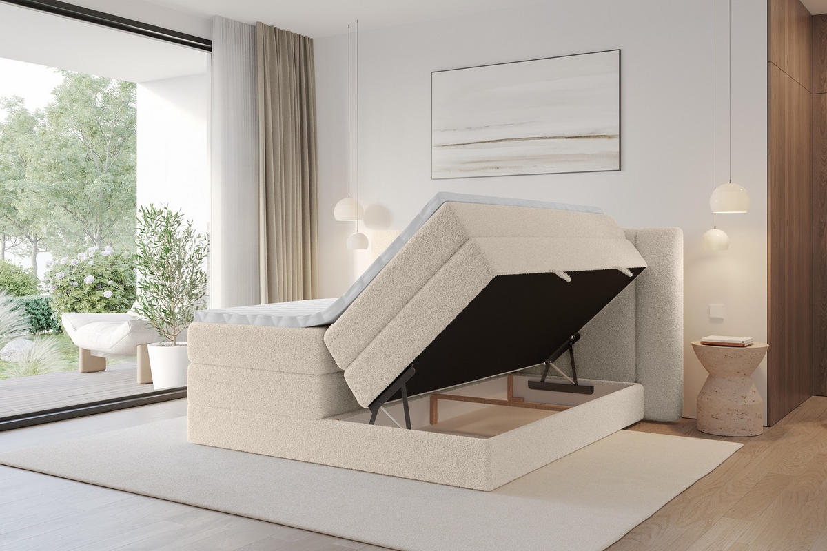 BOXSPRINGBETT mit Matratze H3/H4 - EVON KING - 140x200 cm Dunkelbeige - Cappuccino, Holzwerkstoff (140/200cm) - ALTDECOR