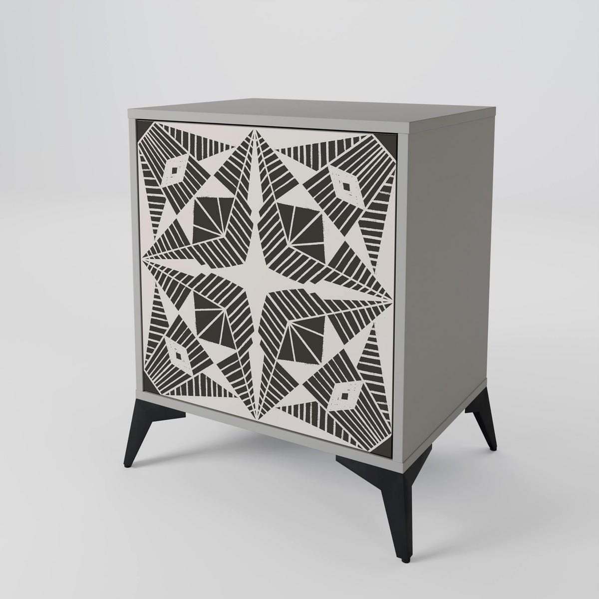 SIDEBOARD MONOCHROME NEXUS, Grau, 57,5x42x67,5 cm, Schwarze Metall-Rahmenfüße - Multicolor/Schwarz, Holzwerkstoff/Metall (57.5/67.5/42cm) - SpaceRebels