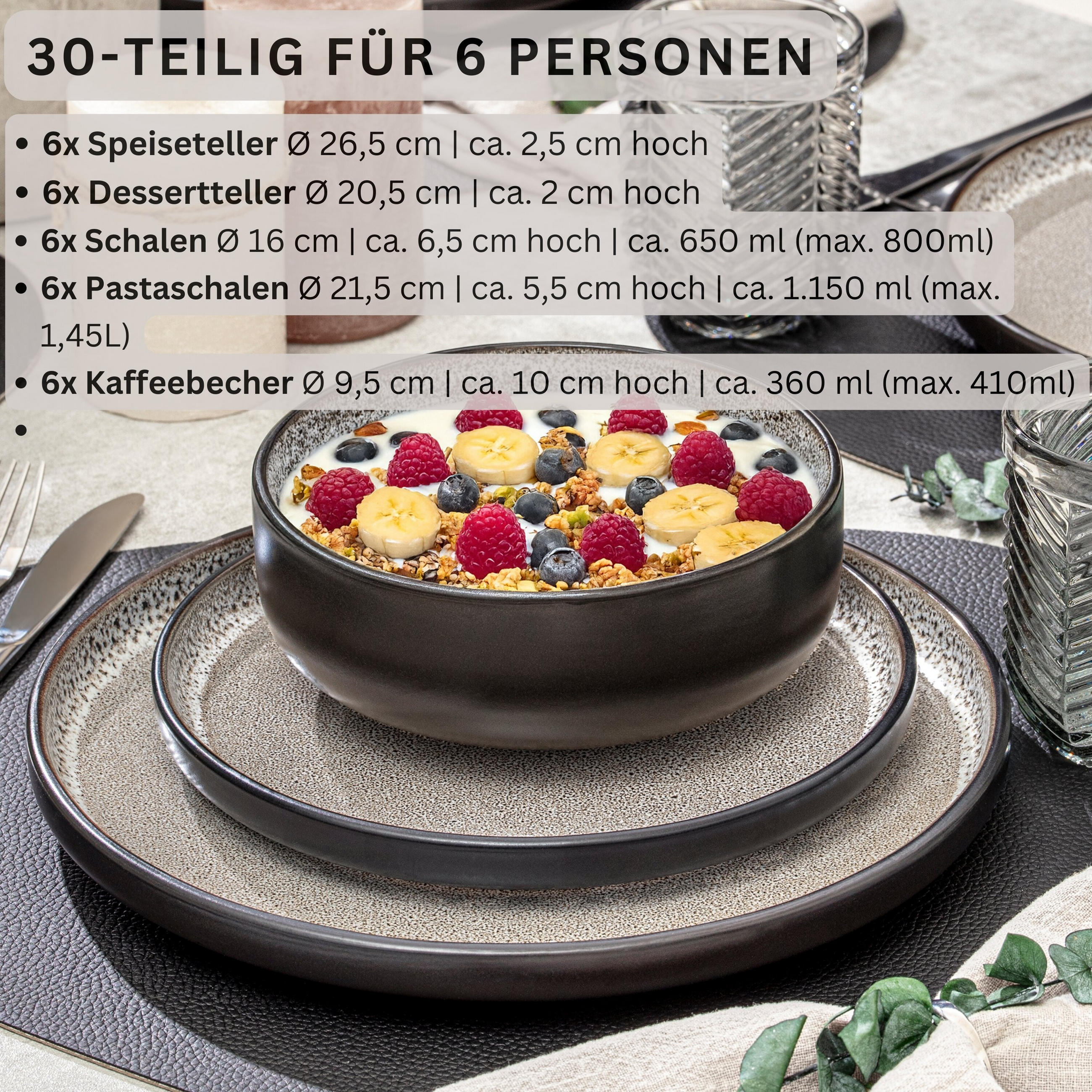 KOMBISERVICE LUXOR - 30 teilig aus Steingut - Braun, Stein (27/10/27cm) - Sänger