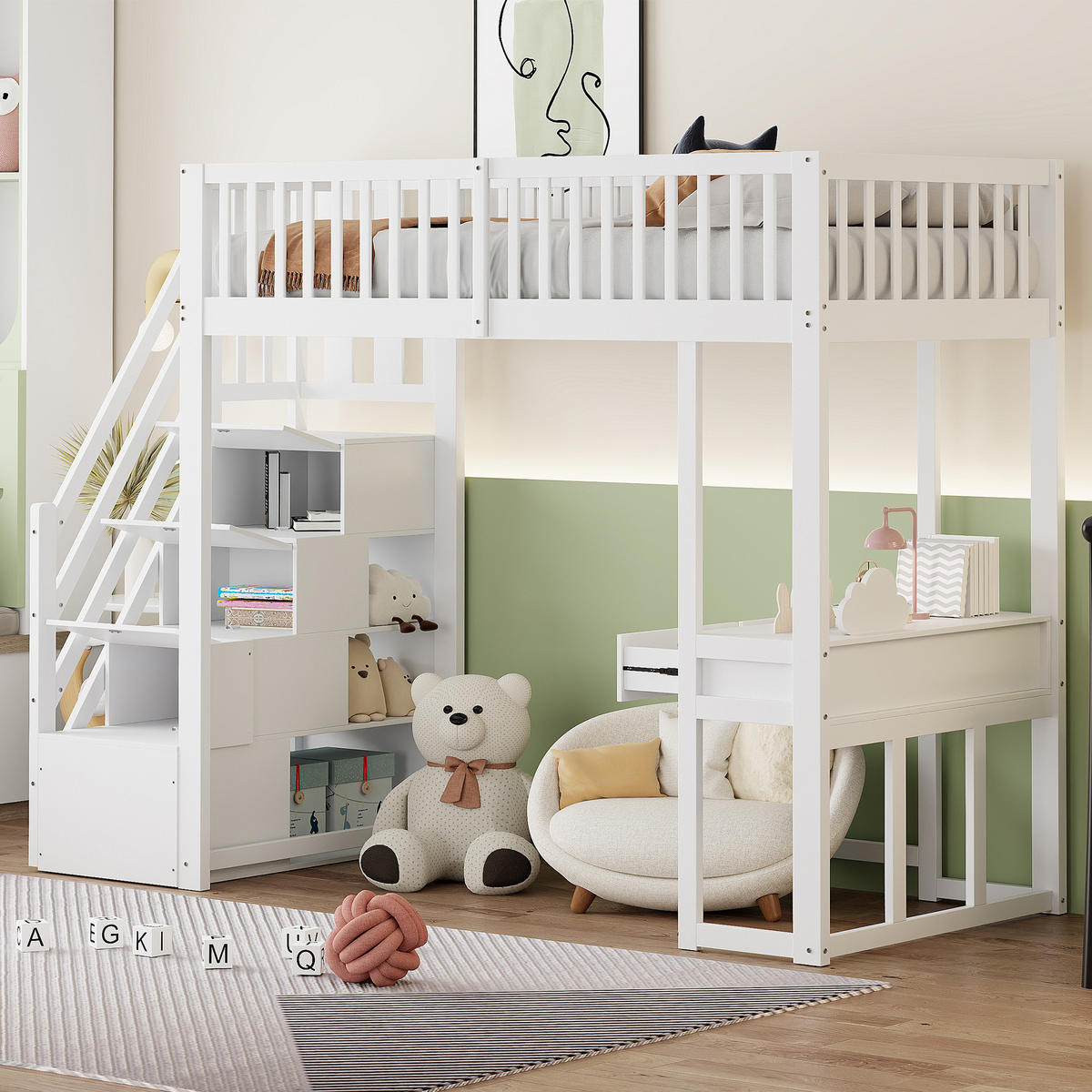 HOCHBETT 90x200 cm Tisch Treppe weiß - Weiß, Holz (90/200cm) - LEBENLANG