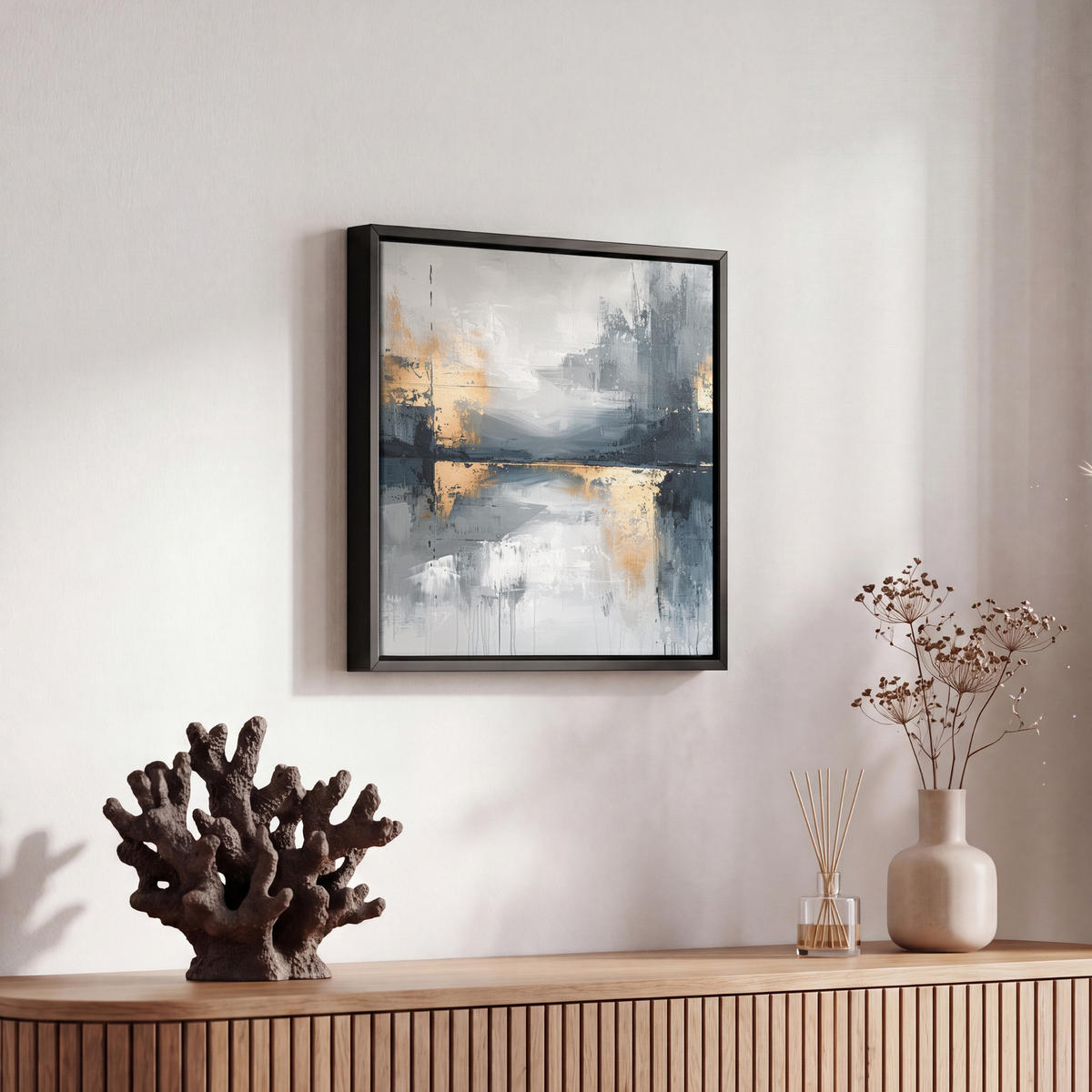 LEINWAND Bilder mit Rahmen - Kunst - Grau - Gold - Abstrakt - 20x20 - Dunkelgrau, Textil (20/20cm) - MuchoWow