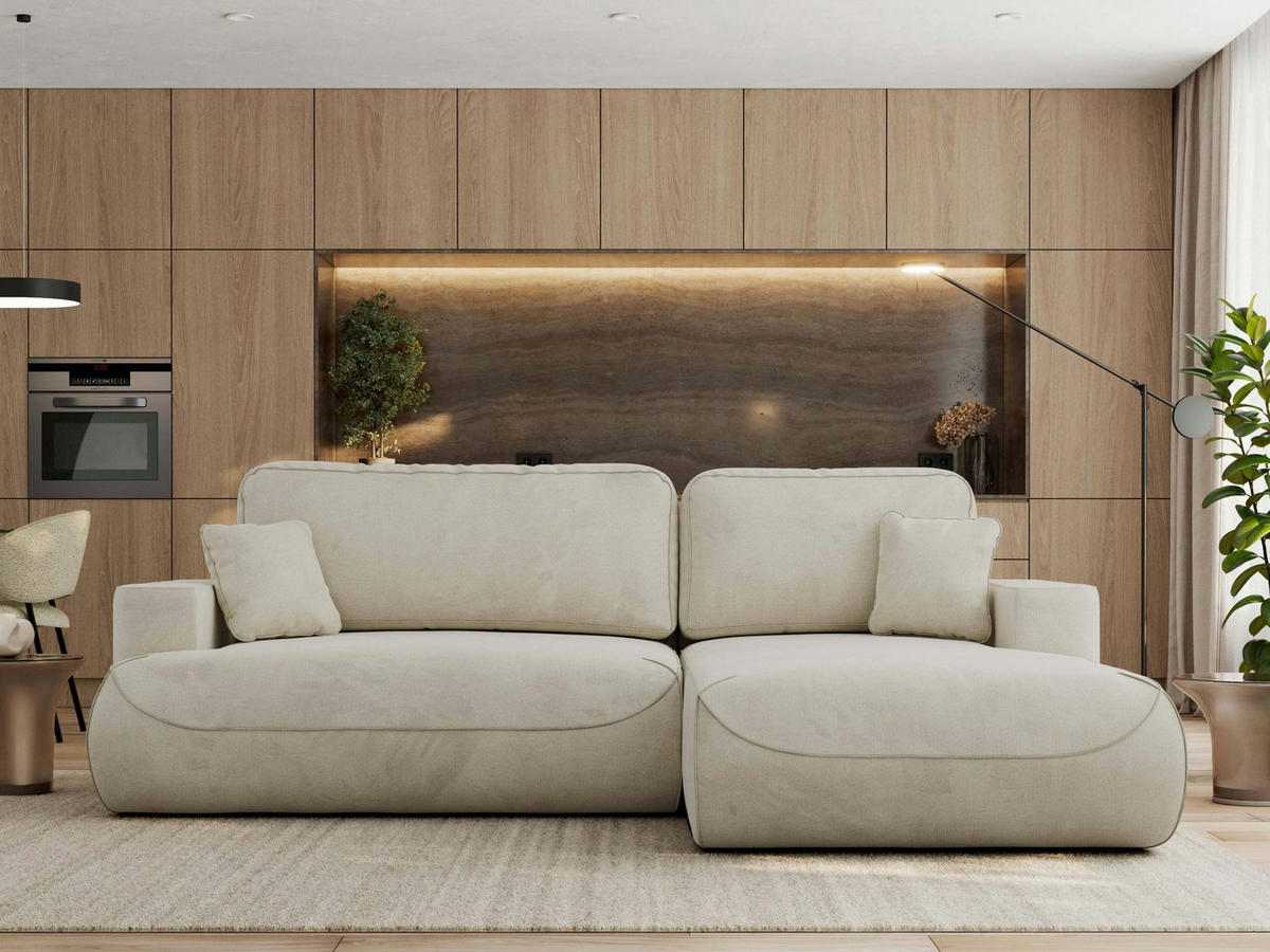 ECKSOFA OVO L Beige Velvet - Rechts Seite - Beige/Schwarz, Kunststoff/Textil (195/271cm) - MKS
