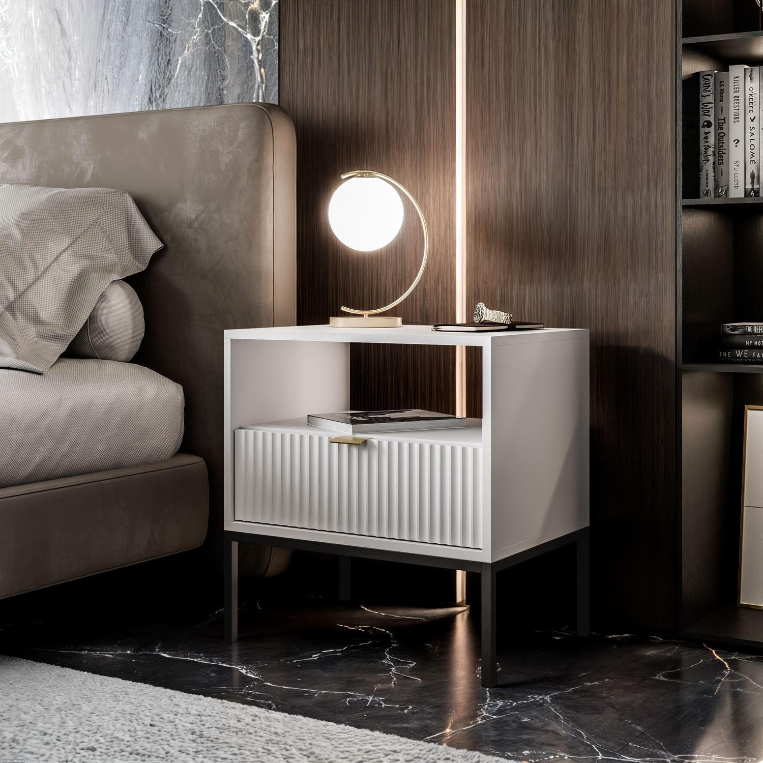 Thumbnail - Lookway Nachttisch, Weiß, Holzwerkstoff, 54x56x39 cm, Schlafzimmer, Nachttische