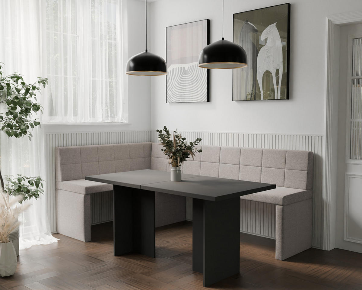 ECKBANK links MELVIN Webstoff, 128/168 cm Creme - Creme, Holz/Textil (128/168cm) - Idohome