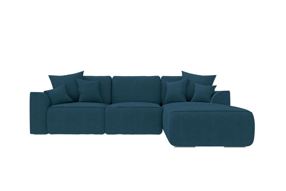 ECKSOFA GUSTO Cordstoff Blau Rechts inkl. Schlaffunktion - Blau/Chromfarben, Kunststoff/Textil (295/194cm) - 99rooms