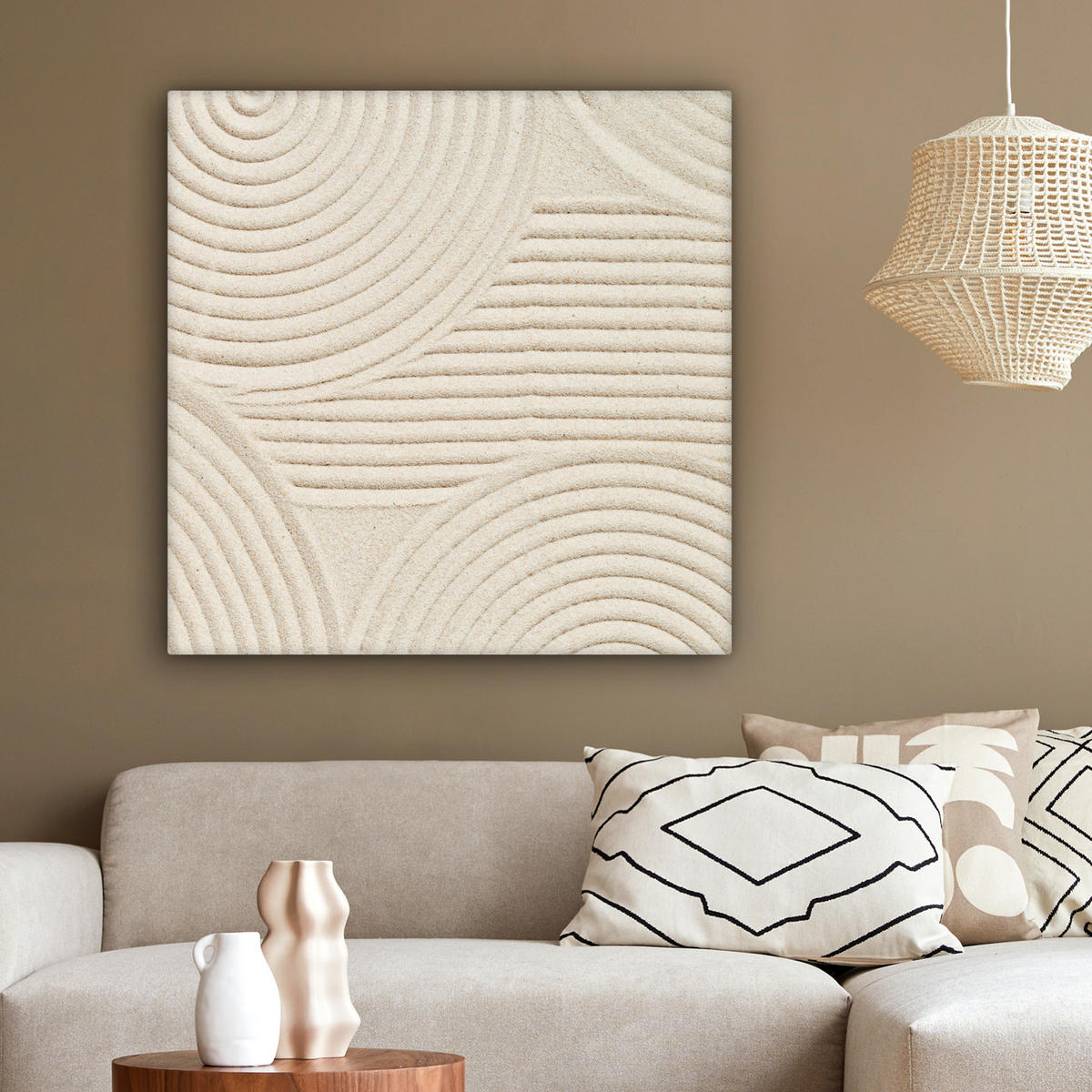 LEINWANDBILD Muster - Abstrakt - Weiß 90x90 cm - Beige, Textil (90/90cm) - MuchoWow