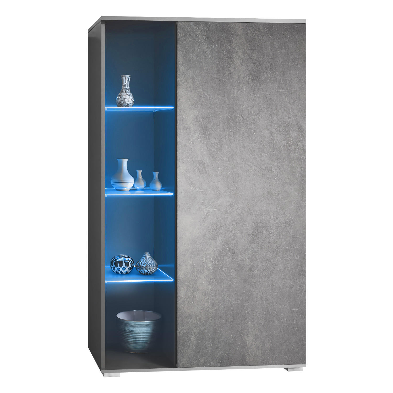 VITRINE Davos Steingrau - Schieferfarben, Holzwerkstoff (71.5/134/35cm) - Vladon
