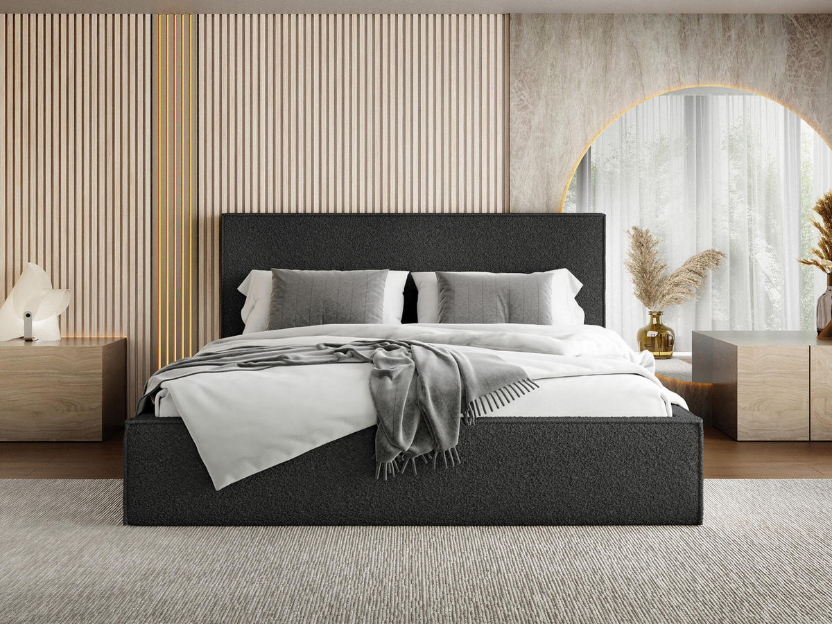 POLSTERBETT Terra Slim mit Bettkasten, Schwarz Boucle 200x200 cm - Birkefarben/Schwarz, Holz/Holzwerkstoff (200/200cm) - WFL GROUP