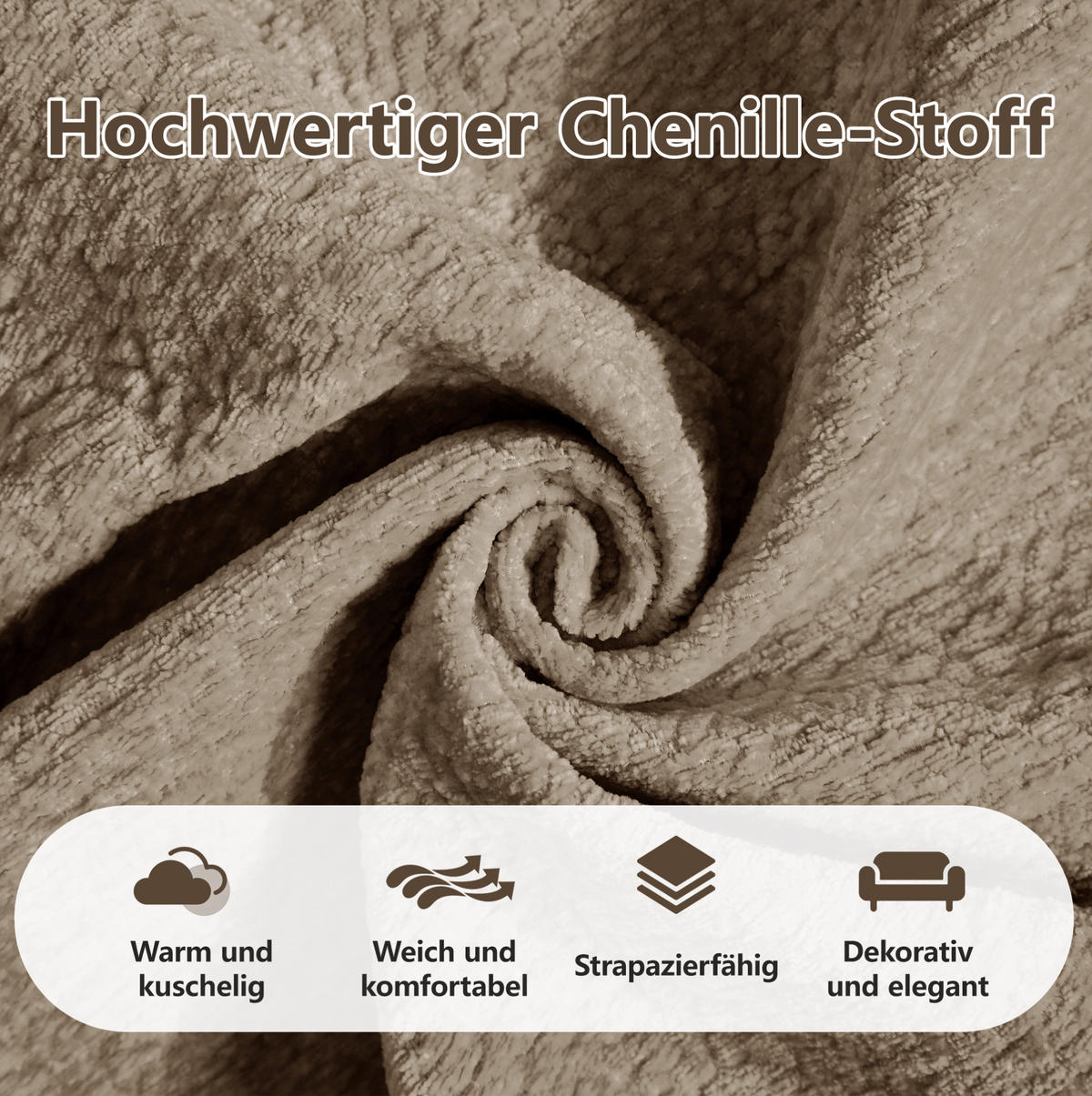 SOFA 190/86/90 cm in Braun aus Chenille mit Steppnähten - Braun, Textil (86/90/190cm) - Flora Grace