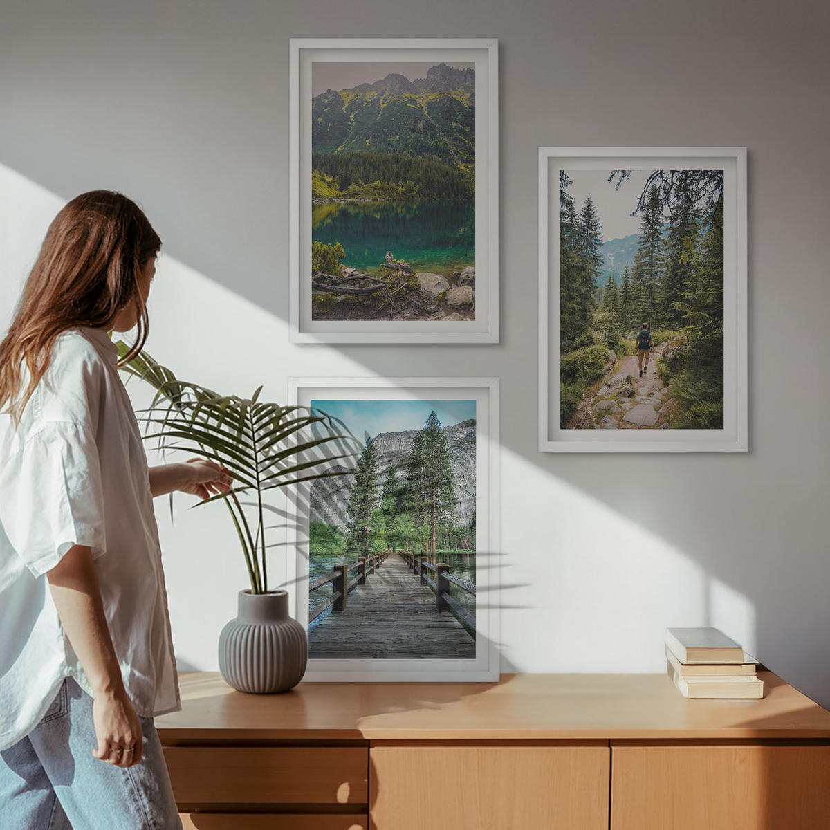 WANDBILDER 3er-Set - 40x60 cm Weißer Rahmen - Berge, Seen, Wälder, Wege - Weiß, Kunststoff (40/60cm) - ArtPrintCave